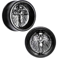 BodyCandy 20mm Black Organic Beechwood Stainless Steel Cross Saddle Plug Set — main product shot