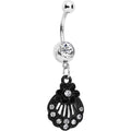BodyCandy Clear Czech Stone Black Floral Seashell Dangle Belly Ring — main product shot