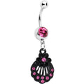 BodyCandy Pink Czech Stone Black Floral Seashell Dangle Belly Ring — main product shot