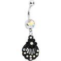BodyCandy Aurora Czech Stone Black Floral Seashell Dangle Belly Ring — main product shot