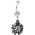 BodyCandy Clear Czech Stone Black Intricate Snowflake Dangle Belly Ring — main product shot