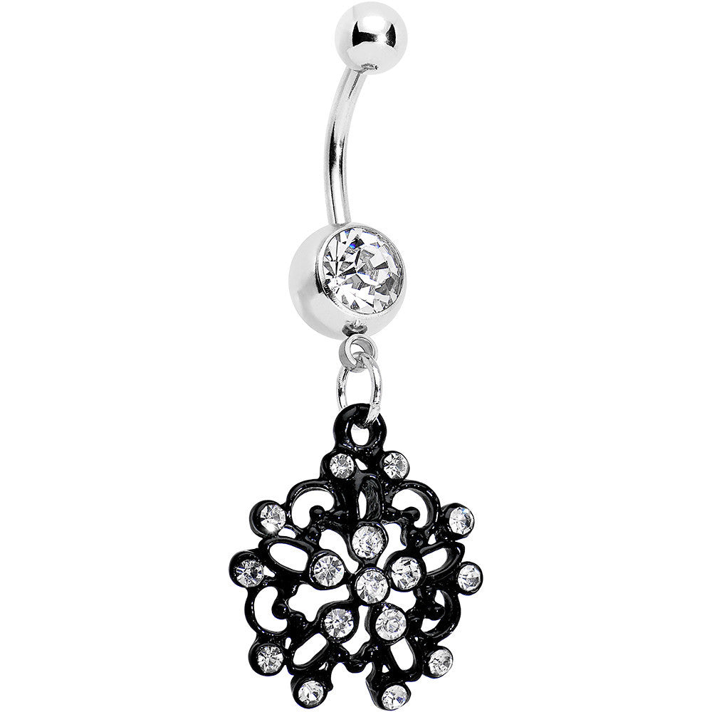 BodyCandy Clear Czech Stone Black Intricate Snowflake Dangle Belly Ring — main product shot