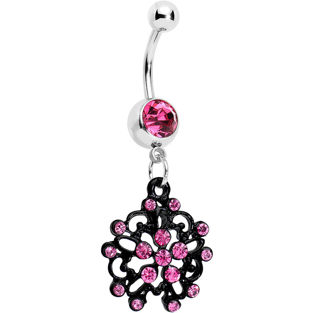 BodyCandy Pink Czech Stone Black Intricate Snowflake Dangle Belly Ring — main product shot