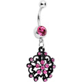 BodyCandy Pink Czech Stone Black Intricate Snowflake Dangle Belly Ring — main product shot