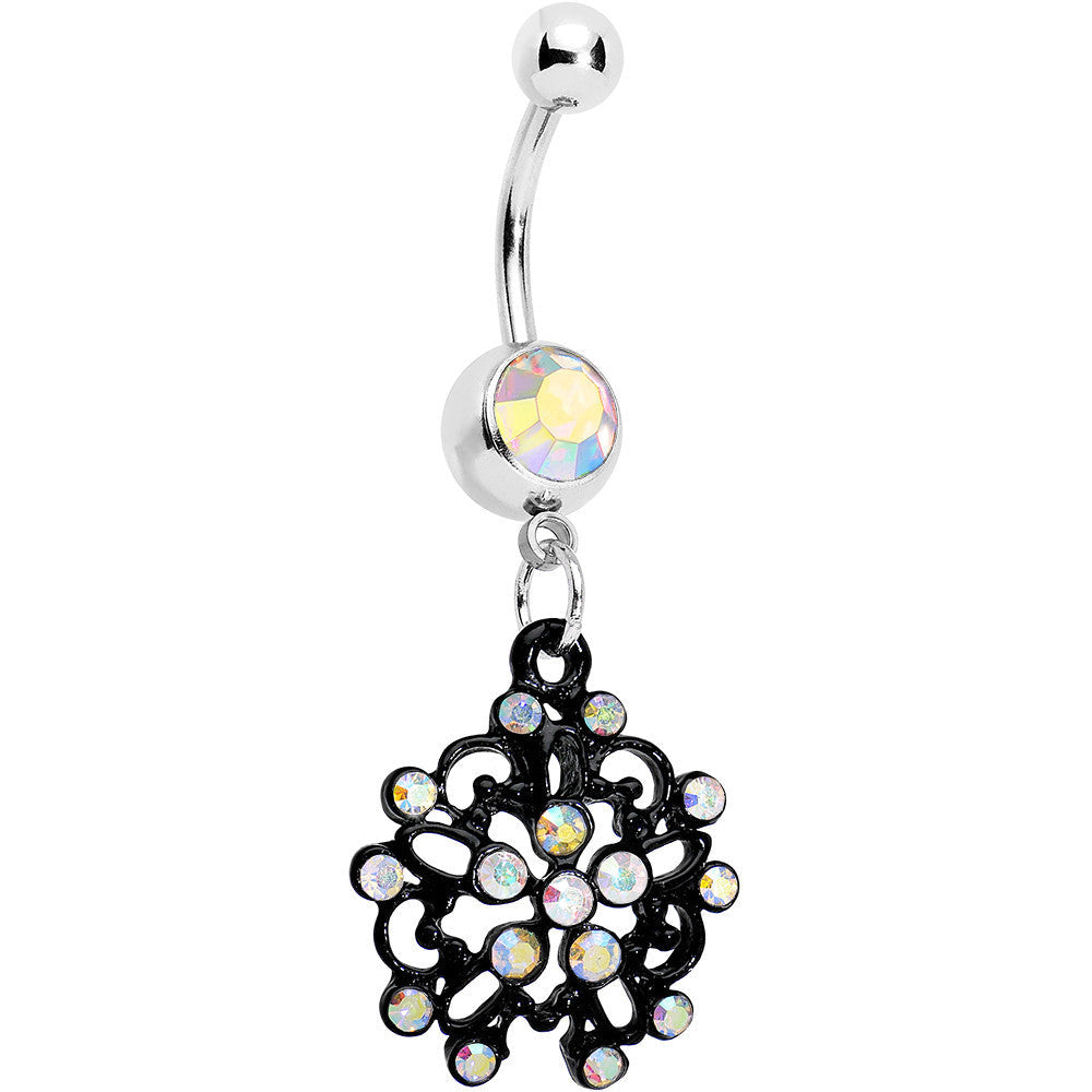 BodyCandy Aurora Czech Stone Black Intricate Snowflake Dangle Belly Ring — main product shot