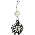 BodyCandy Aurora Czech Stone Black Intricate Snowflake Dangle Belly Ring — main product shot