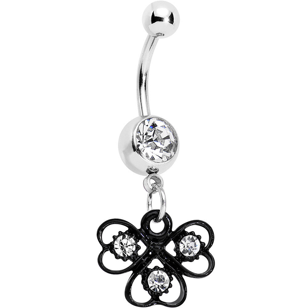 BodyCandy Clear Czech Stone Black Swirl Trio of Love Dangle Belly Ring — main product shot