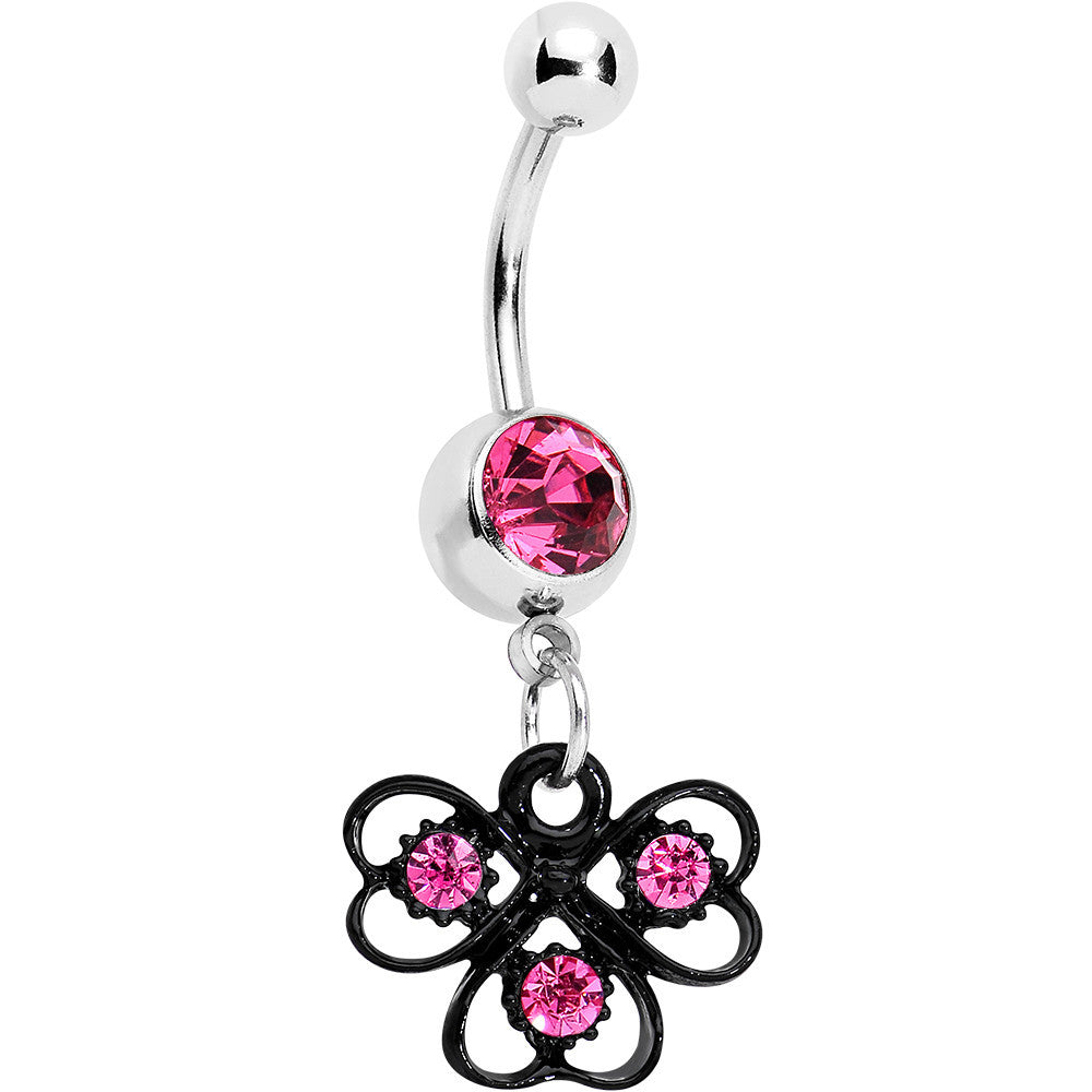 BodyCandy Pink Czech Stone Black Swirl Trio of Love Dangle Belly Ring — main product shot