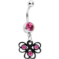 BodyCandy Pink Czech Stone Black Swirl Trio of Love Dangle Belly Ring — main product shot