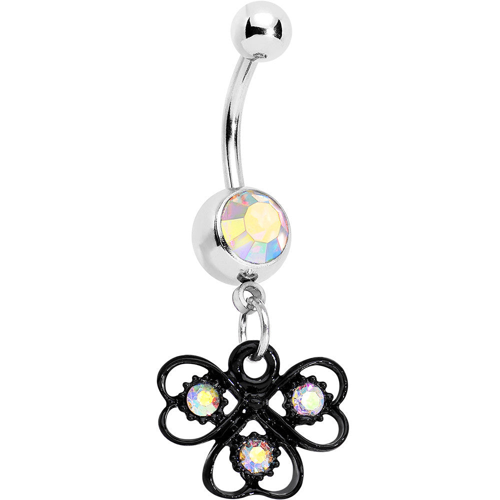 BodyCandy Aurora Czech Stone Black Swirl Trio of Love Dangle Belly Ring — main product shot