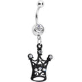 BodyCandy Clear Czech Stone Black Victorian King Crown Dangle Belly Ring — main product shot