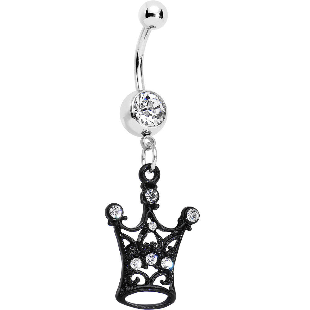 BodyCandy Clear Czech Stone Black Victorian King Crown Dangle Belly Ring — main product shot