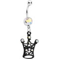 BodyCandy Aurora Czech Stone Black Victorian King Crown Dangle Belly Ring — main product shot
