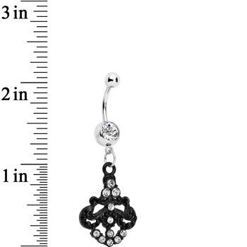 BodyCandy Clear Czech Stone Black Baroque Empress Dangle Belly Ring — detail close-up