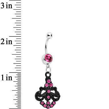 BodyCandy Pink Czech Stone Black Baroque Empress Dangle Belly Ring — detail close-up