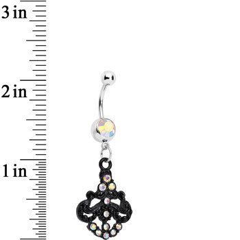 BodyCandy Aurora Czech Stone Black Baroque Empress Dangle Belly Ring — detail close-up