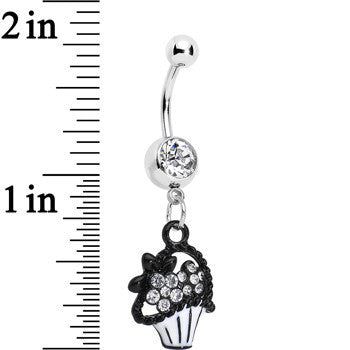 BodyCandy Clear Czech Stone Basket of Flowers Dangle Belly Ring — detail close-up