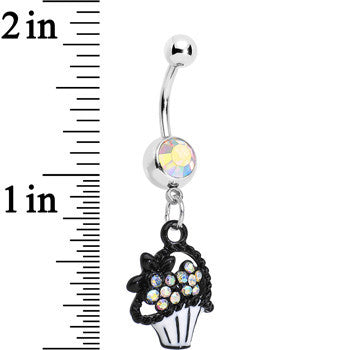 BodyCandy Aurora Czech Stone Basket of Flowers Dangle Belly Ring — detail close-up