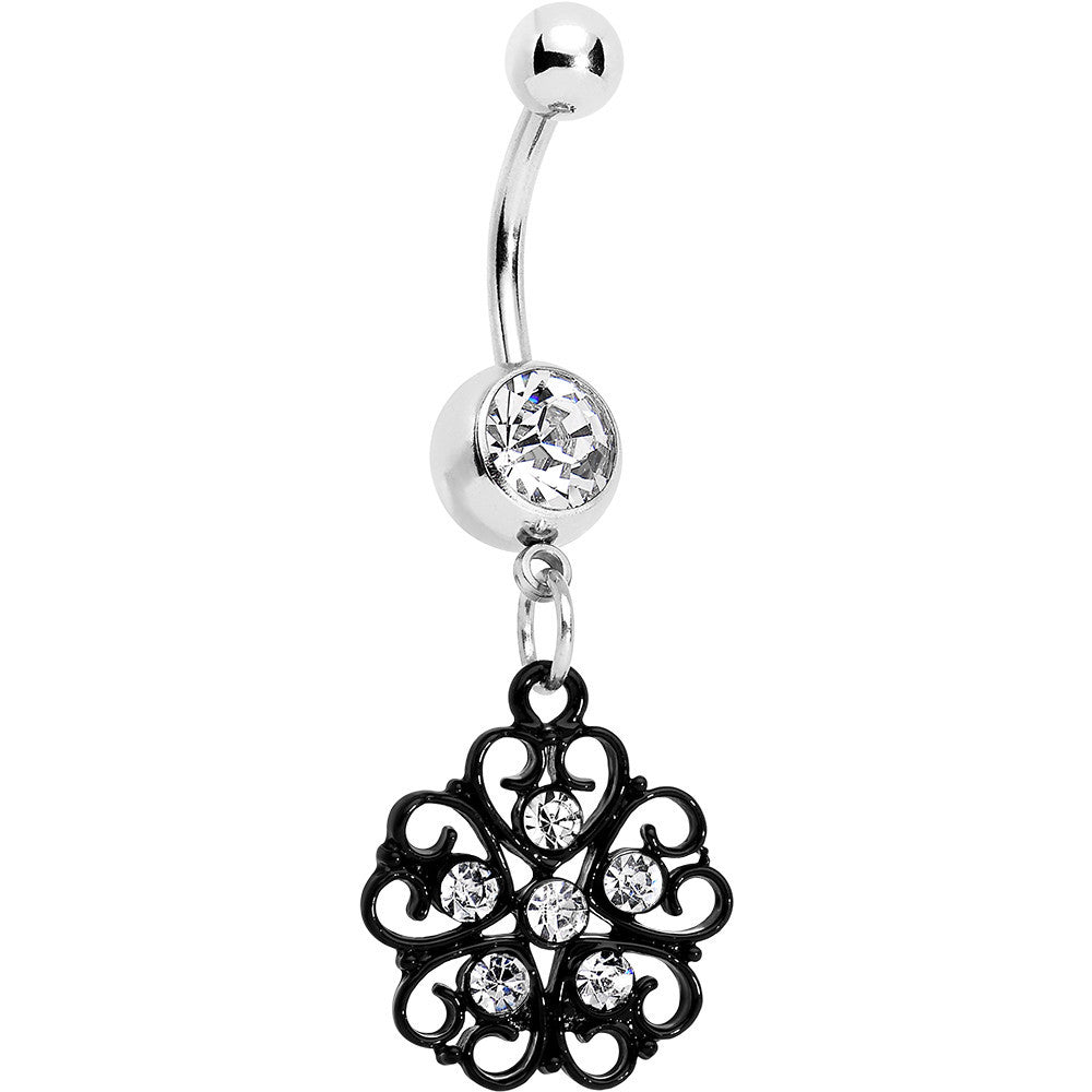BodyCandy Clear Czech Stone Black Quinate Romance Dangle Belly Ring — main product shot