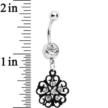 BodyCandy Clear Czech Stone Black Quinate Romance Dangle Belly Ring — detail close-up