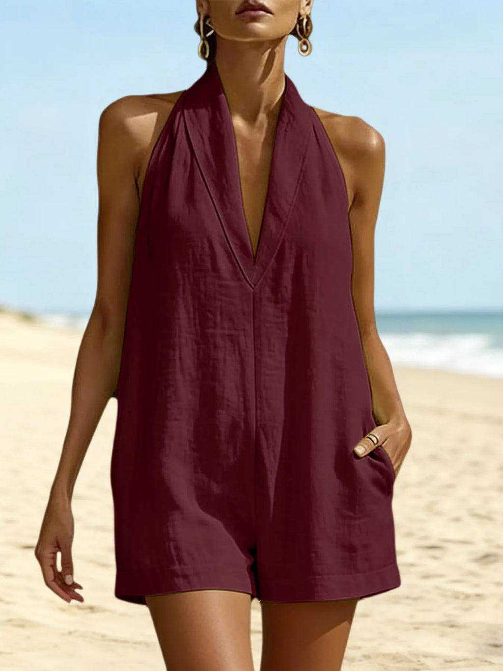 Halter Neck Romper with Pockets
