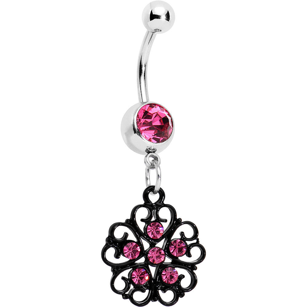 BodyCandy Pink Czech Stone Black Quinate Romance Dangle Belly Ring — main product shot