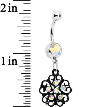 BodyCandy Aurora Czech Stone Black Quinate Romance Dangle Belly Ring — detail close-up