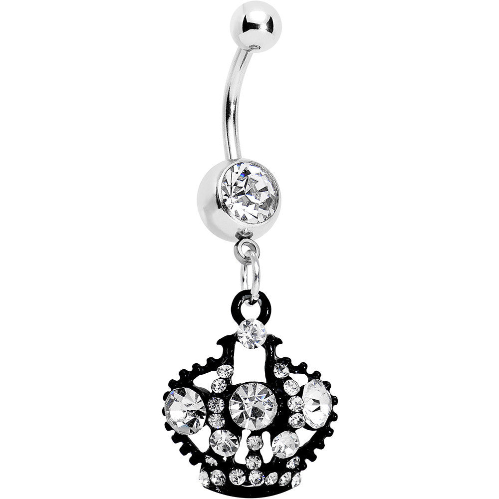 BodyCandy Clear Czech Stone Black Versailles Queen Crown Dangle Belly Ring — main product shot