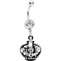 BodyCandy Clear Czech Stone Black Versailles Queen Crown Dangle Belly Ring — main product shot