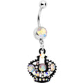 BodyCandy Aurora Czech Stone Black Versailles Queen Crown Dangle Belly Ring — main product shot