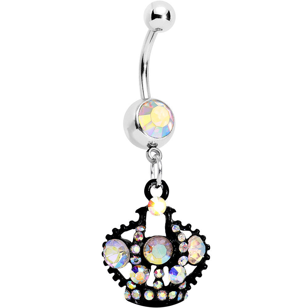 BodyCandy Aurora Czech Stone Black Versailles Queen Crown Dangle Belly Ring — main product shot