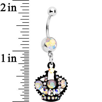 BodyCandy Aurora Czech Stone Black Versailles Queen Crown Dangle Belly Ring — detail close-up