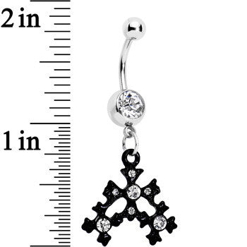 BodyCandy Clear Czech Stone Black Snow Flurry Dangle Belly Ring — detail close-up