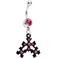 BodyCandy Pink Czech Stone Black Snow Flurry Dangle Belly Ring — main product shot