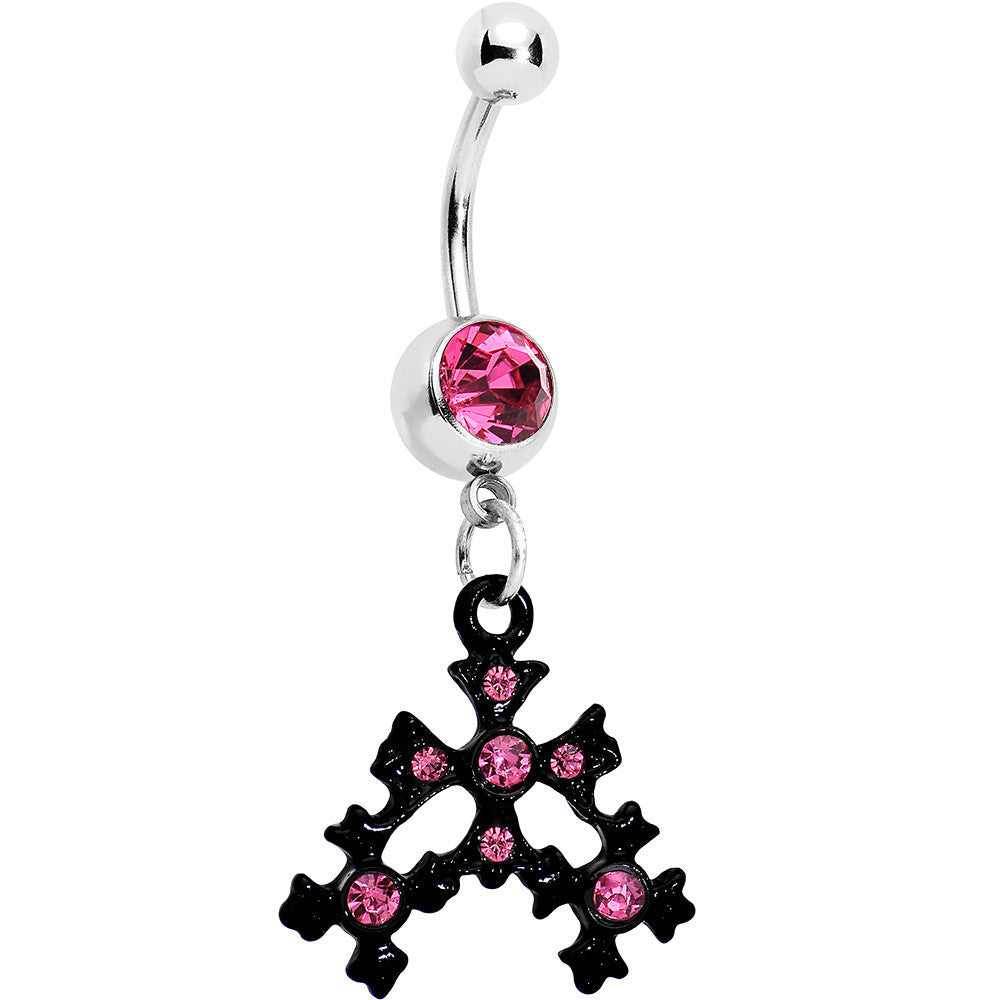 BodyCandy Pink Czech Stone Black Snow Flurry Dangle Belly Ring — main product shot