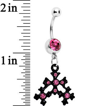 BodyCandy Pink Czech Stone Black Snow Flurry Dangle Belly Ring — detail close-up