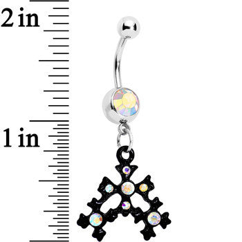 BodyCandy Aurora Czech Stone Black Snow Flurry Dangle Belly Ring — detail close-up