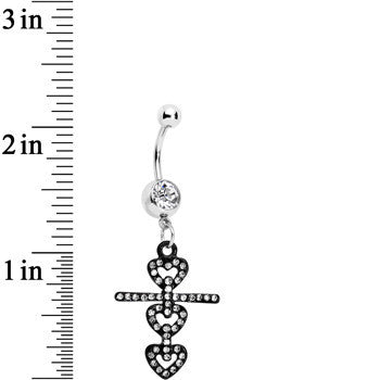 BodyCandy Clear Czech Stone Black Snowman of Love Dangle Belly Ring — detail close-up