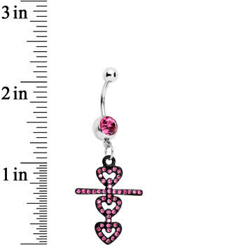 BodyCandy Pink Czech Stone Black Snowman of Love Dangle Belly Ring — detail close-up