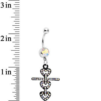 BodyCandy Aurora Czech Stone Black Snowman of Love Dangle Belly Ring — detail close-up