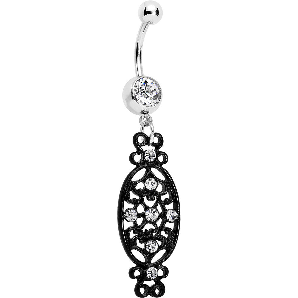 BodyCandy Clear Czech Stone Black Victorian Design Dangle Belly Ring — main product shot