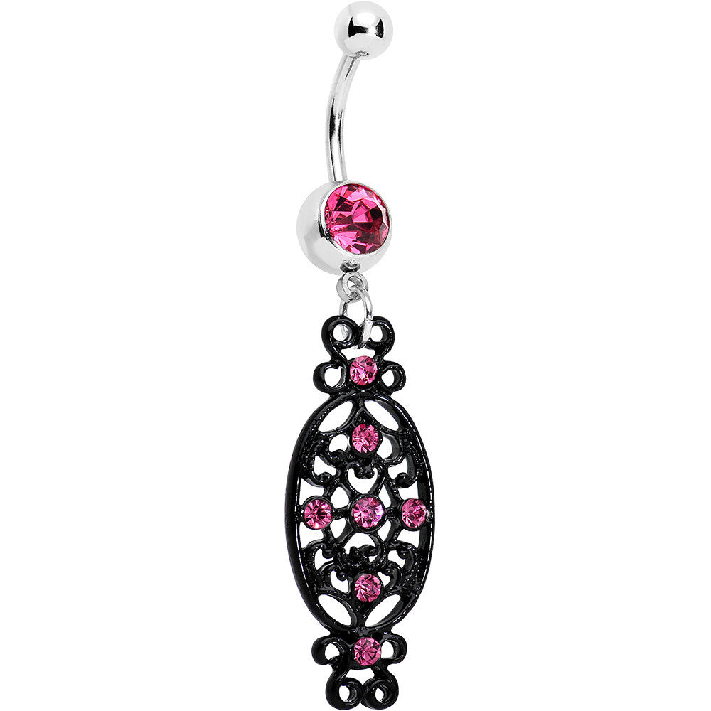 BodyCandy Pink Czech Stone Black Victorian Design Dangle Belly Ring — main product shot