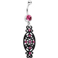 BodyCandy Pink Czech Stone Black Victorian Design Dangle Belly Ring — main product shot