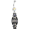 BodyCandy Aurora Czech Stone Black Victorian Design Dangle Belly Ring — main product shot