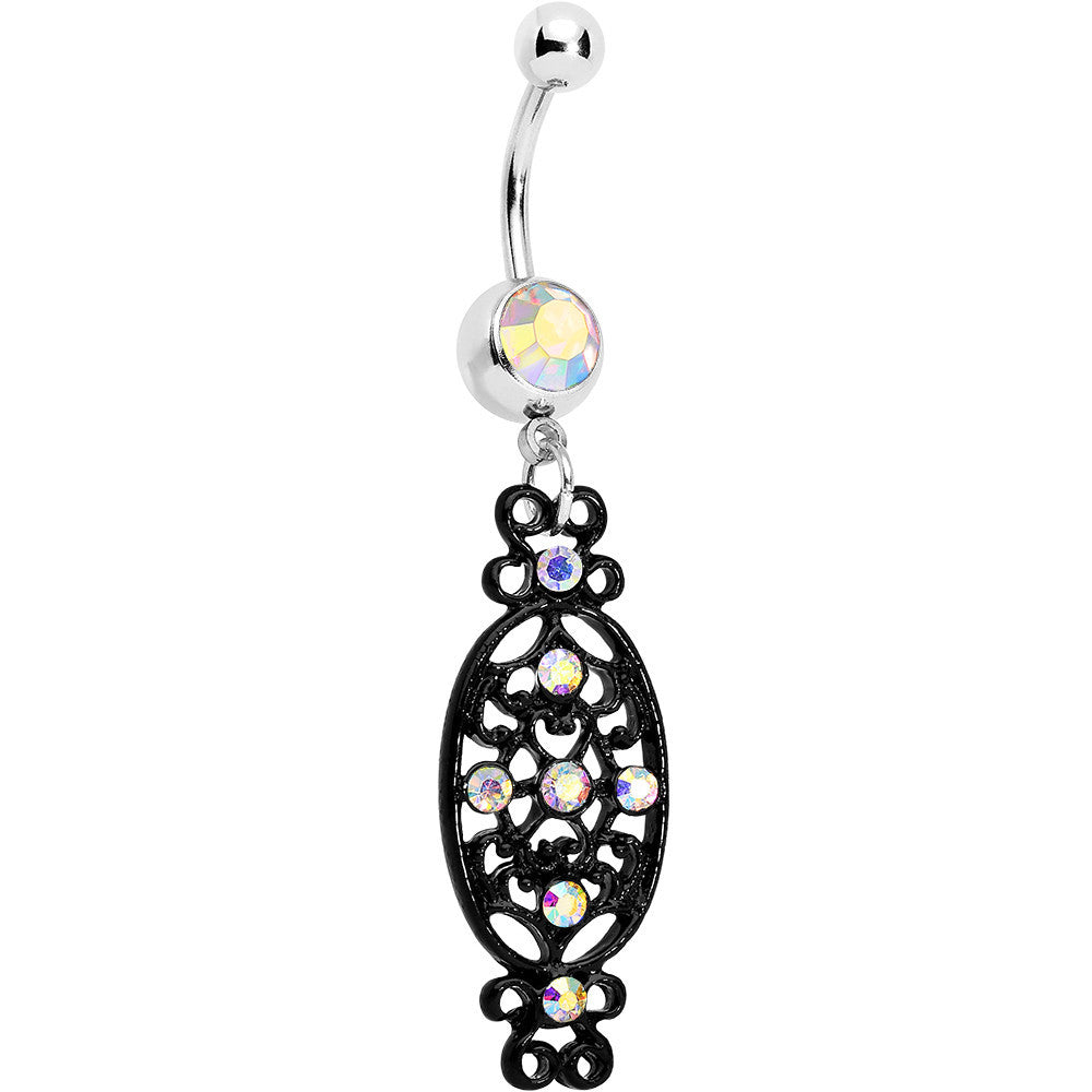 BodyCandy Aurora Czech Stone Black Victorian Design Dangle Belly Ring — main product shot
