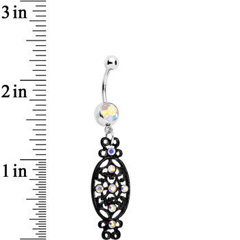 BodyCandy Aurora Czech Stone Black Victorian Design Dangle Belly Ring — detail close-up