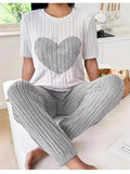 Heart Ribbed Knit Top and Pants Lounge Set