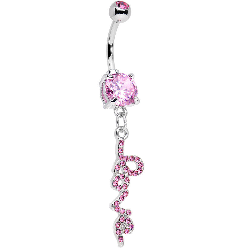 BodyCandy Pretty Pink Gem Studded Love Cursive Text Dangle Belly Ring — main product shot