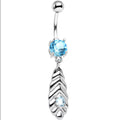 BodyCandy Shades of Blue CZ Gem Feather Dangle Stainless Steel Belly Ring — main product shot