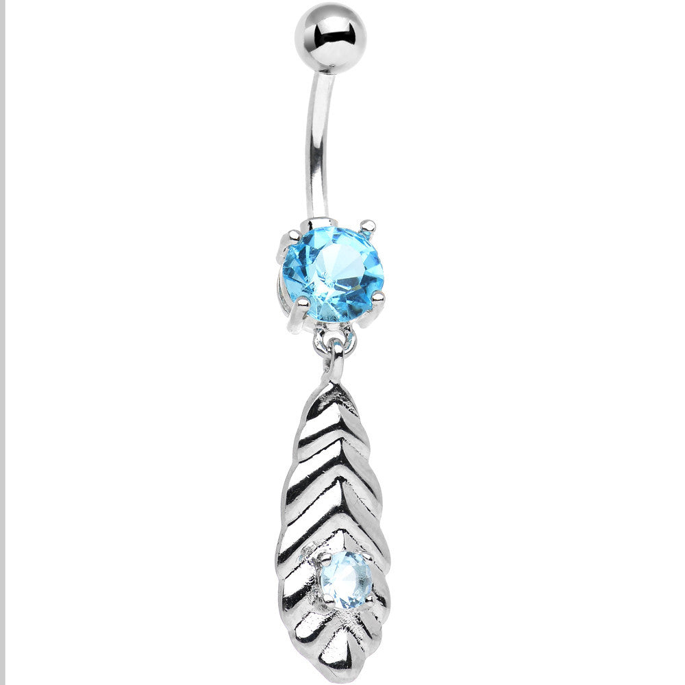 BodyCandy Shades of Blue CZ Gem Feather Dangle Stainless Steel Belly Ring — main product shot
